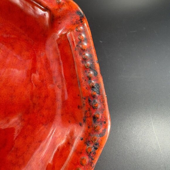 Mid Century Italian Art Pottery Tray Dish Bright Red Glaze Marked Italy Vintage - Picture 7 of 16